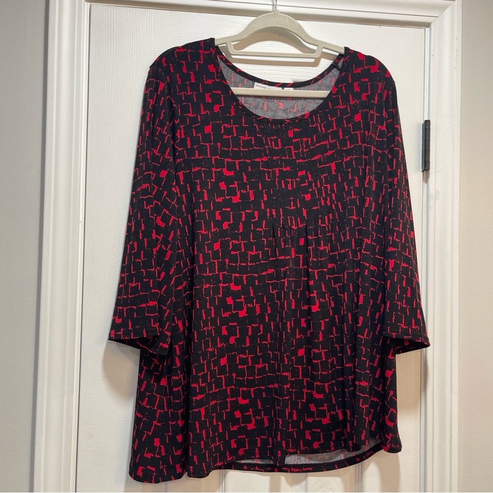 Susan Graver Red 3/4 Sleeve Blouse Relaxed Fit